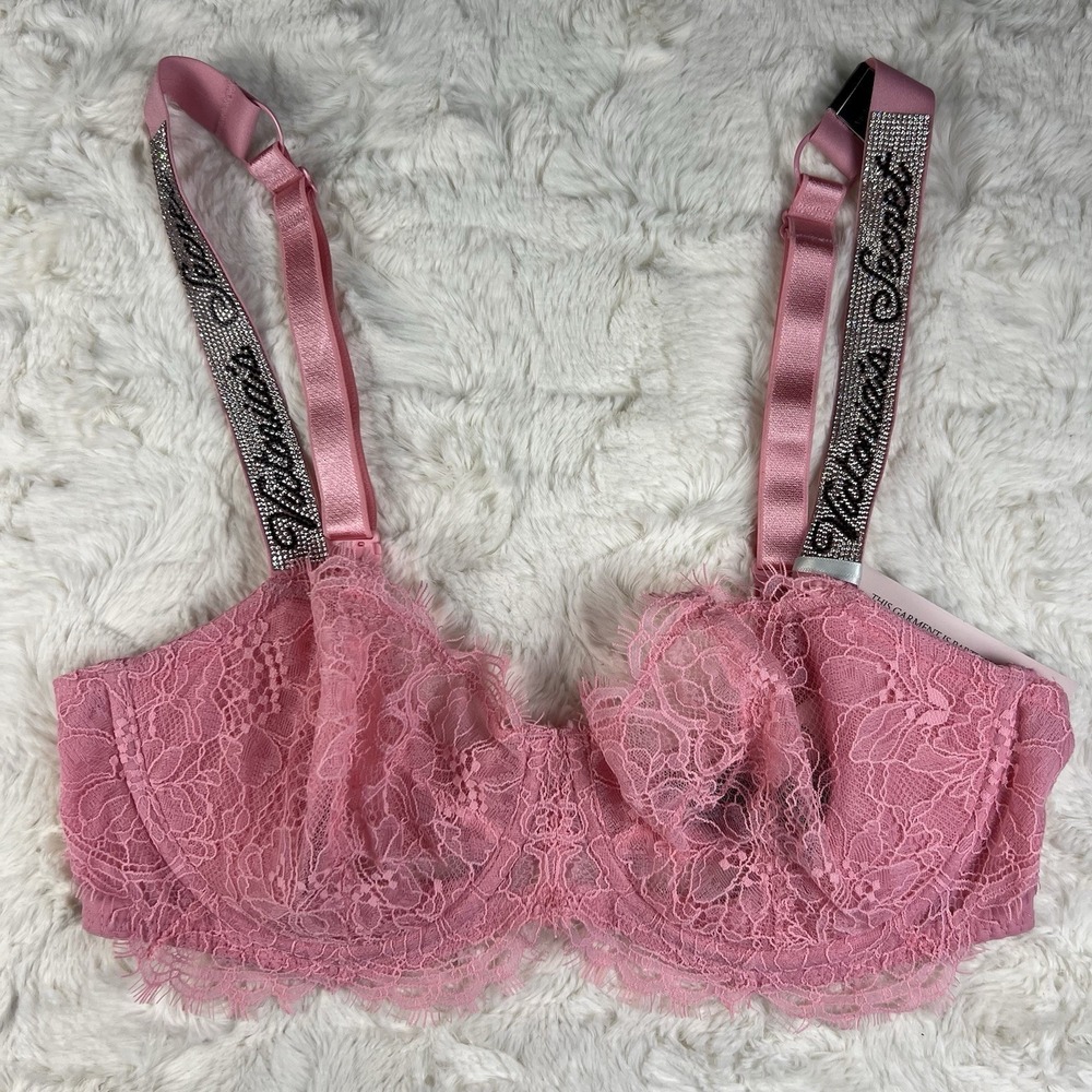Victoria's Secret Very Sexy Lace Push Up Bra Shine Logo Strap Pink 34D NWT